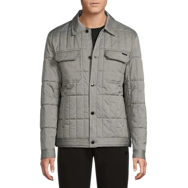 Áo Khoác Nam Karl Lagerfeld Herringbone Quilted Shirt Jacket C0273 - GRY Màu Xám Size M
