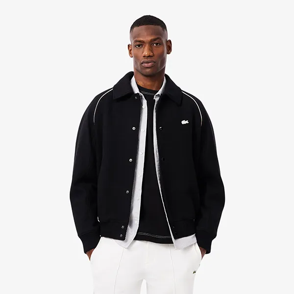 Áo Khoác Nam Lacoste Men's Badge Accent Wool Varsity Jacket BH5841 – 031 Màu Đen Size 46