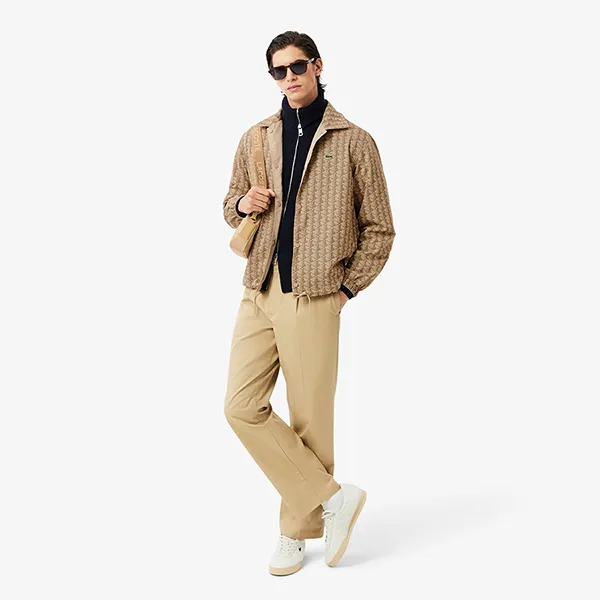 Áo Khoác Nam Lacoste Men's Reversible Monogram Jacket BH5163 – IXQ Beige Màu Be Size 46