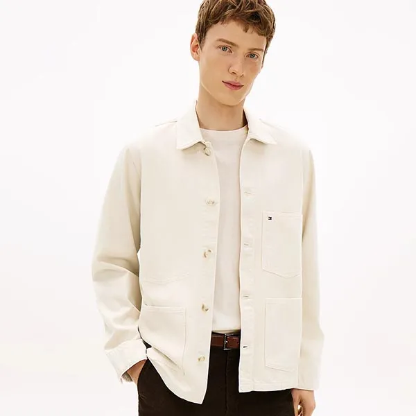 Áo Khoác Nam Tommy Hilfiger Washed Denim Chore Jacket MW40372 - 251 Màu Trắng Size XS