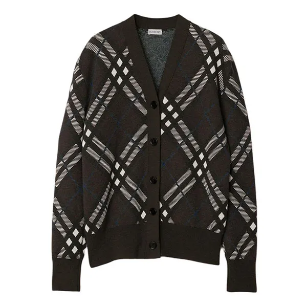 Áo Khoác Nữ Burberry Checked Wool V-Neck Buttoned Cardigan Mutilcolor - 80934931 Màu Đen Kẻ Size S