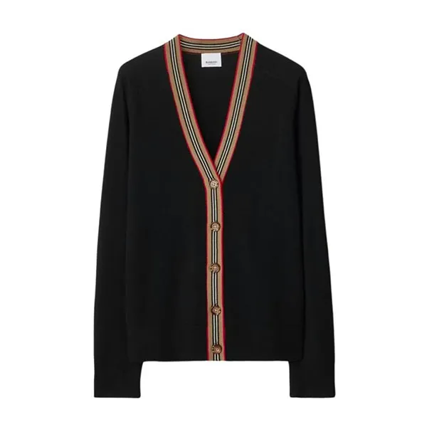 Áo Khoác Nữ Cardigan Burberry Sweater Black Striped V-Neck Button-Up Knit Cardigan - 80843251 1002 Màu Đen Size XS