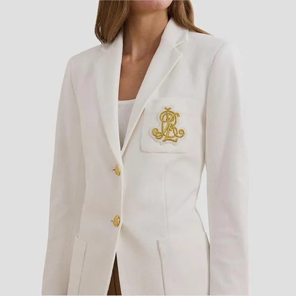 Áo Khoác Nữ Ralph Lauren Waisted Blazer White With Logo Gold Embroidered 200797305001 Màu Trắng Size M