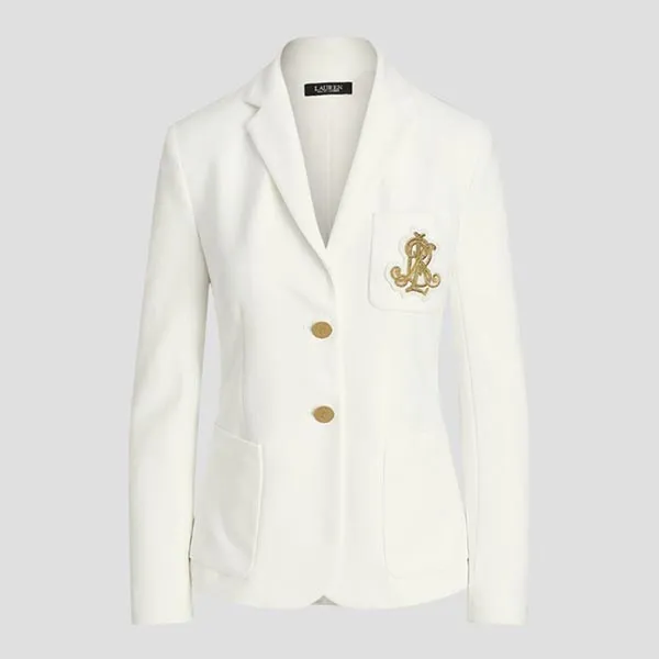 Áo Khoác Nữ Ralph Lauren Waisted Blazer White With Logo Gold Embroidered 200797305001 Màu Trắng Size M
