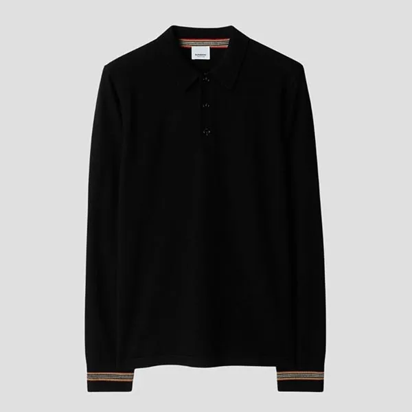 Áo Len Nam Burberry Long-sleeve Wool Polo Sweater In Black 8092639 Màu Đen Size XS