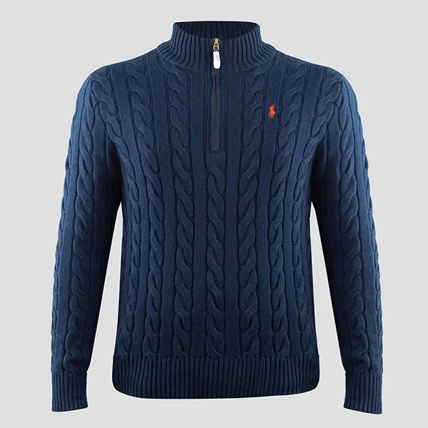 Áo Len Nam Ralph Lauren Quarter Zip Cable Knit Jumper Sweater In Navy 710919213004 Màu Xanh Navy Size S
