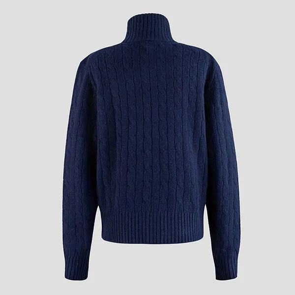Áo Len Nam Ralph Lauren With Pony Logo Half-Zip Cable Knit Sweater In Navy 211956675003 Màu Xanh Navy Size S