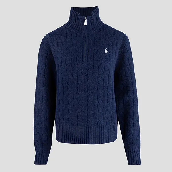 Áo Len Nam Ralph Lauren With Pony Logo Half-Zip Cable Knit Sweater In Navy 211956675003 Màu Xanh Navy Size S