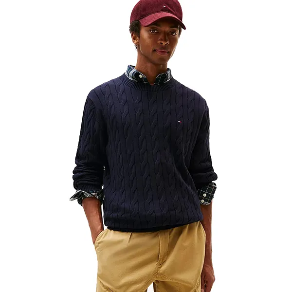 Áo Len Nam Tommy Hilfiger Cable Knit Crewneck Sweater XM05667-400 Màu Xanh Navy Size S