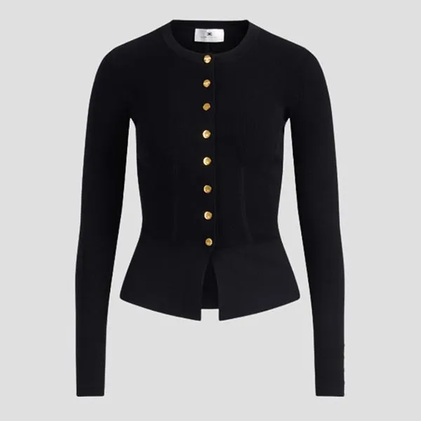 Áo Len Nữ Elisabetta Franchi Ribbed Buttoned Cardigan In Black MK49S57E2 101 Màu Đen Size 40