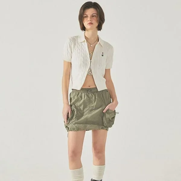 Áo Len Nữ WHOAU Steve Cable ShortSleeve Zip-up Cardigan WHCKF2431F Màu Trắng Size S