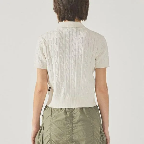 Áo Len Nữ WHOAU Steve Cable ShortSleeve Zip-up Cardigan WHCKF2431F Màu Trắng Size S