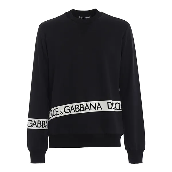 Áo Nỉ Sweater Nam Dolce & Gabbana D&G Logo Lettering Band Cotton Sweatshirt G9JV8T Màu Đen Size 48