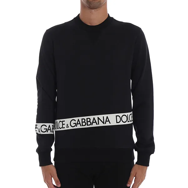 Áo Nỉ Sweater Nam Dolce & Gabbana D&G Logo Lettering Band Cotton Sweatshirt G9JV8T Màu Đen Size 48