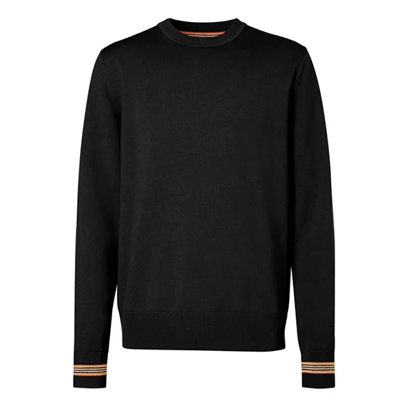 Áo Nỉ Sweater Nam Burberry Icon Stripe Trim Wool Sweater 8092621 Màu Đen Size Size M