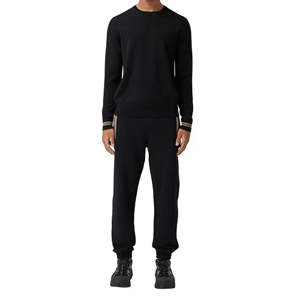 Áo Nỉ Sweater Nam Burberry Icon Stripe Trim Wool Sweater 8092621 Màu Đen Size Size M