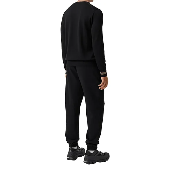 Áo Nỉ Sweater Nam Burberry Icon Stripe Trim Wool Sweater 8092621 Màu Đen Size Size M