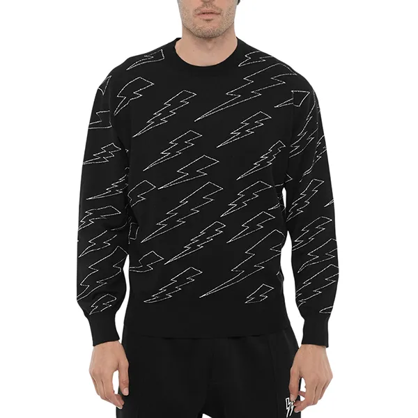 Áo Nỉ Sweater Nam Neil Barrett Lightweight Cotton Crewneck With Thunderbolts Embroidery NBV7MA096A Màu Đen Size XS