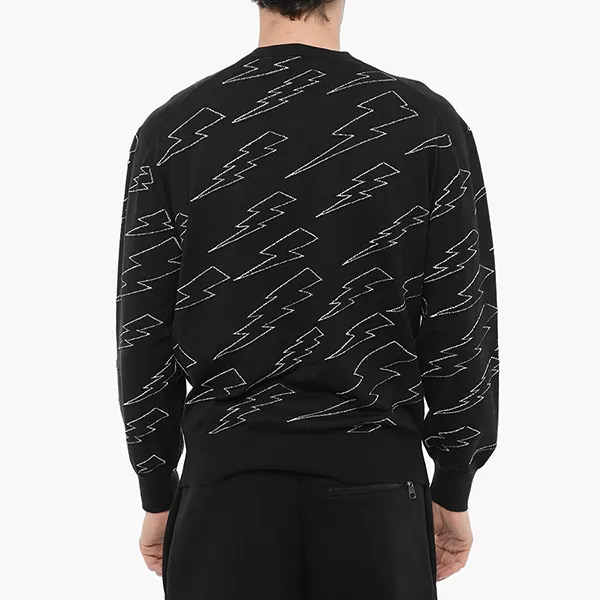 Áo Nỉ Sweater Nam Neil Barrett Lightweight Cotton Crewneck With Thunderbolts Embroidery NBV7MA096A Màu Đen Size XS