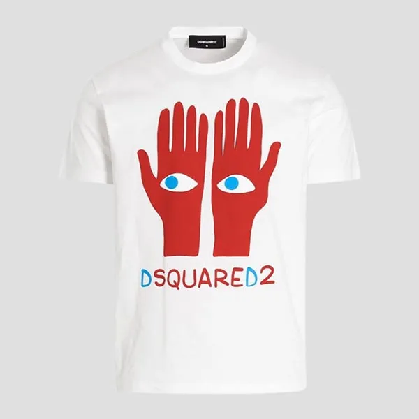 Áo Phông Nam Dsquared2 Eyes On Hand Tee In White/Red S74GD1034 S23009 100 Tshirt Màu Trắng Size XS