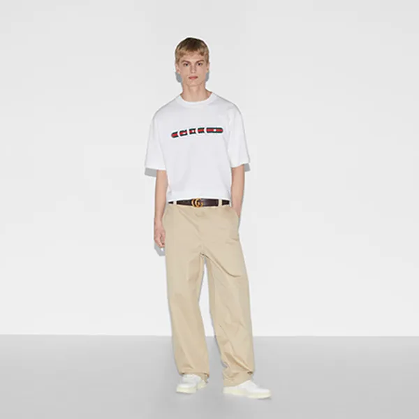 Áo Phông Nam Gucci Printed Cotton Jersey T-Shirt 784361 XJGKB 9074 Màu Trắng Size S