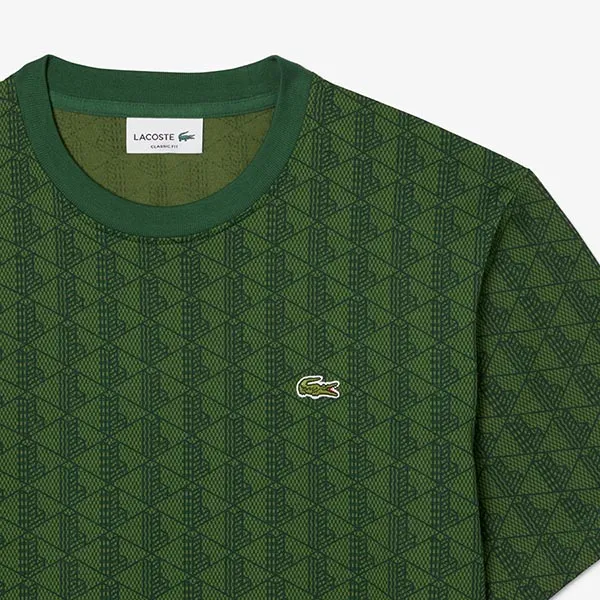 Áo Phông Nam Lacoste Monogram Jersey T-Shirt TH5902-51-D1R Màu Xanh Lá Size 3