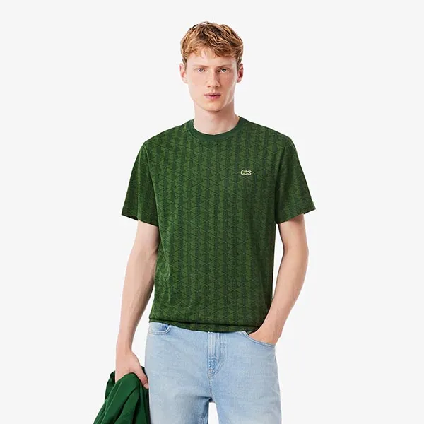 Áo Phông Nam Lacoste Monogram Jersey T-Shirt TH5902-51-D1R Màu Xanh Lá Size 3