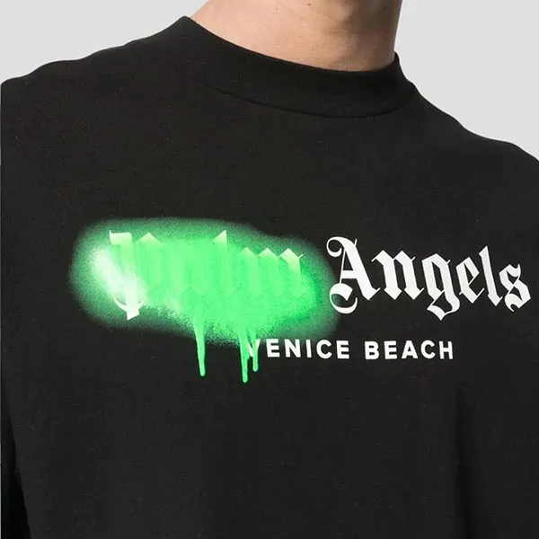 Áo Phông Nam Palm Angels Spray City Los Angeles In Black/Green PMAA109T26JER001 1055 Tshirt Màu Đen Size L