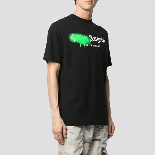 Áo Phông Nam Palm Angels Spray City Los Angeles In Black/Green PMAA109T26JER001 1055 Tshirt Màu Đen Size L