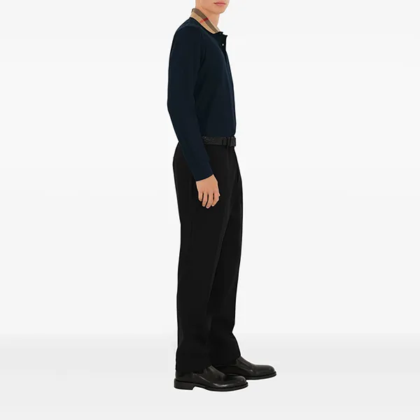 Áo Polo Dài Tay Nam Burberry Cotton Shirt Màu Xanh Navy Size S