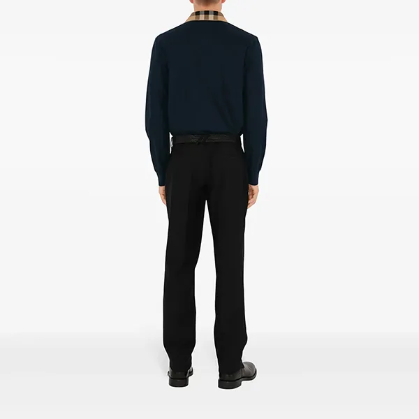 Áo Polo Dài Tay Nam Burberry Cotton Shirt Màu Xanh Navy Size S