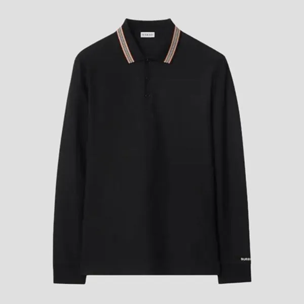 Áo Polo Dài Tay Nam Burberry Hartford Icon Stripe Long Sleeve In Black 81118151 Màu Đen Size M