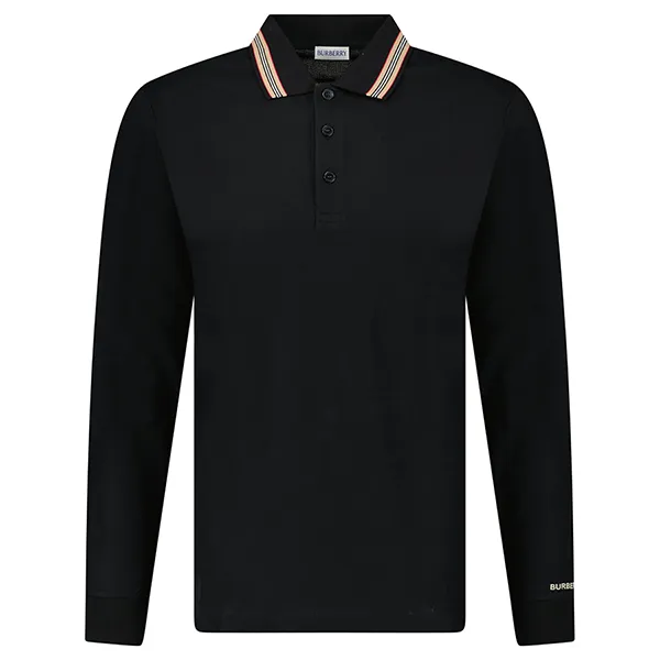 Áo Polo Dài Tay Nam Burberry 'Hartford' Striped Check Long Sleeve Polo Black 81118151005 Màu Đen Size S