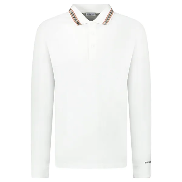 Áo Polo Dài Tay Nam Burberry 'Hartford' Striped Check Long Sleeve Polo White 81118151005 Màu Trắng Size S