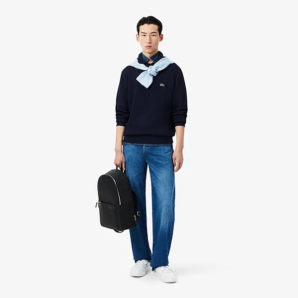 Áo Polo Dài Tay Nam Lacoste Ribbed Cotton Collar Sweatshirt SH5781 - 166 Màu Xanh Navy Size 4