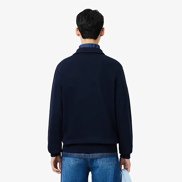 Áo Polo Dài Tay Nam Lacoste Ribbed Cotton Collar Sweatshirt SH5781 - 166 Màu Xanh Navy Size 4