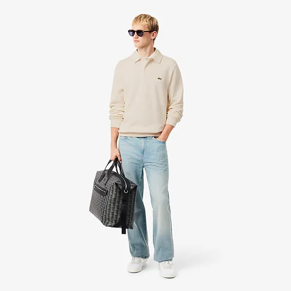 Áo Polo Dài Tay Nam Lacoste Ribbed Cotton Collar Sweatshirt SH5781 - XFJ Màu Trắng Kem Size 3