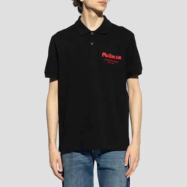 Áo Polo Nam Alexander McQueen Black Graffiti Logo Lust Red 662551 QXAAK 0509 Màu Đen Size S