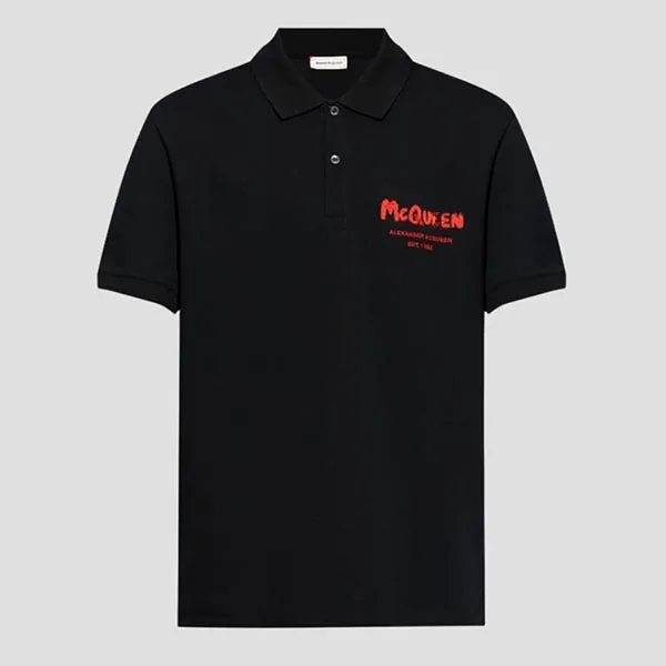 Áo Polo Nam Alexander McQueen Black Graffiti Logo Lust Red 662551 QXAAK 0509 Màu Đen Size S