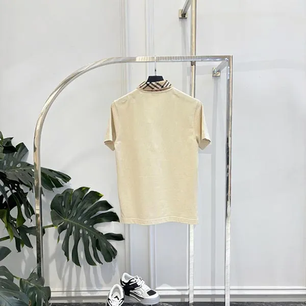 Áo Polo Nam Burberry Check Collar Short Sleeved In Beige 8103864 Màu Be Size XS