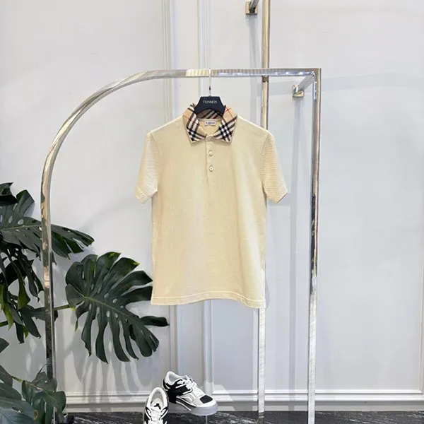 Áo Polo Nam Burberry Check Collar Short Sleeved In Beige 8103864 Màu Be Size XS