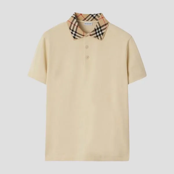 Áo Polo Nam Burberry Check Collar Short Sleeved In Beige 8103864 Màu Be Size XS
