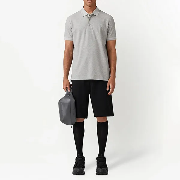 Áo Polo Nam Burberry Logo-embroidered Polo Shirt Màu Xám Size XS