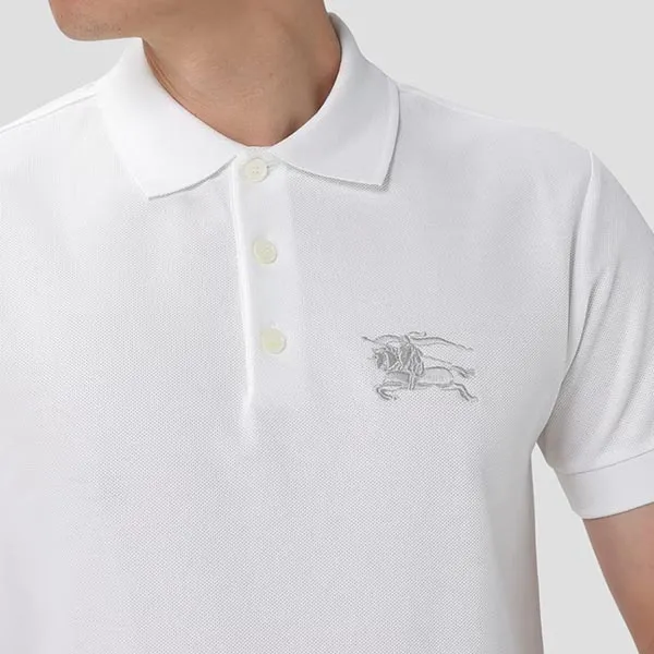 Áo Polo Nam Burberry Metallic EKD Cotton Chalk White Logo Embroidered 8119009 Màu Trắng Size S