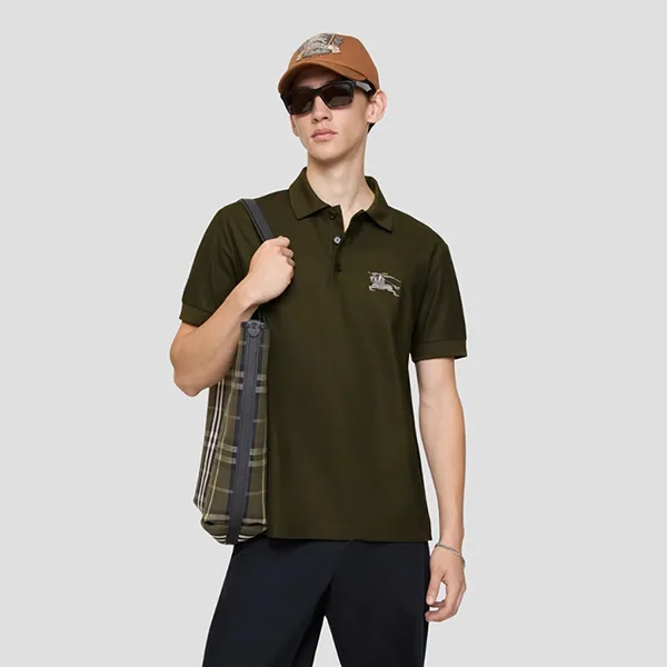 Áo Polo Nam Burberry Metallic EKD Cotton In Marsh Green 8119010 Màu Xanh Rêu Đậm Size M