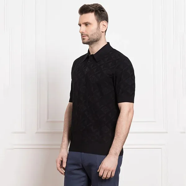 Áo Polo Nam Dolce & Gabbana D&G DG Logo Textured Silk Màu Đen Size 46