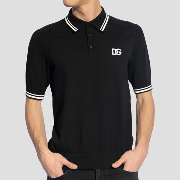 Áo Polo Nam Dolce & Gabbana D&G Logo-Embroidered Stripe Màu Đen Size 48