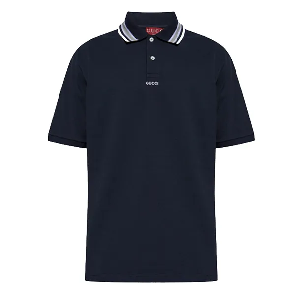 Áo Polo Nam Gucci Embroidered Logo In Navy Blue With Striped Trims 788024 XJGJY 4215 Màu Navy Size S