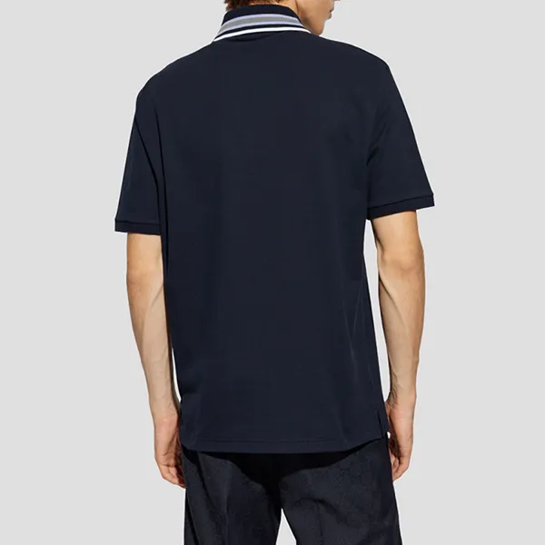 Áo Polo Nam Gucci Embroidered Logo In Navy Blue With Striped Trims 788024 XJGJY 4215 Màu Navy Size S