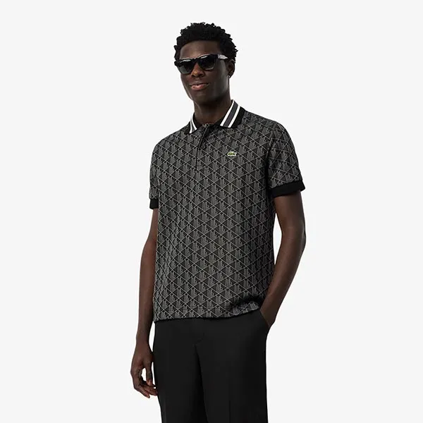 Áo Polo Nam Lacoste Classic Fit Monogram DH1417 4PC Màu Đen Size 5